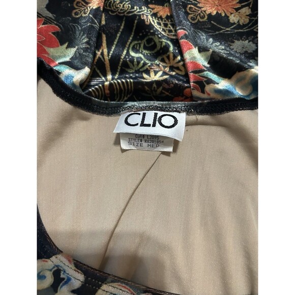 CLIO Vintage 90s Y2K Japanese Floral Velvet Velour Rhinestone Bell Sleeve Top M - Picture 6 of 6